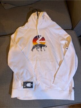 ethika White Hoodie with Sunset Gradient and Tiger Motif